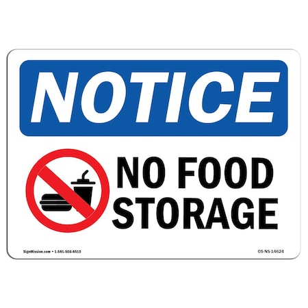 Signmission Safety Sign, OSHA Notice, 7" Height, Rigid Plastic, No Food Storage Sign With Symbol, Landscape OS-NS-P-710-L-14624
